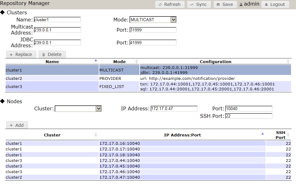  Repository management screen