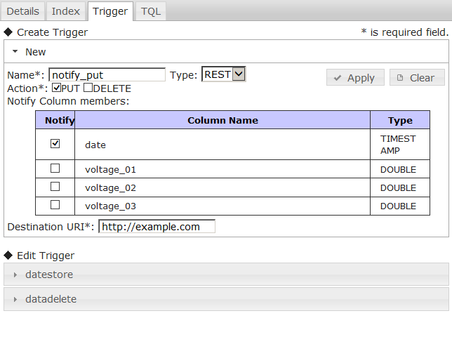  Trigger configuration screen