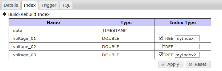 Index setting screen