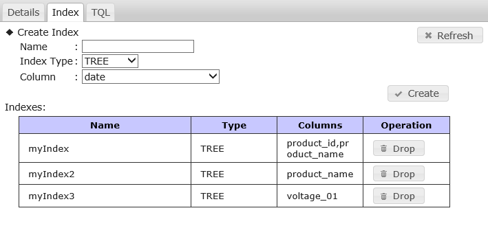 Index setting screen