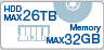 HDD MAX 26TB Memory MAX 32GB 